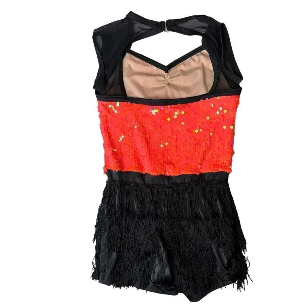 Weissman Costumes Dance Coral Orange Sequin Fringe Flapper Replay 12269 LC